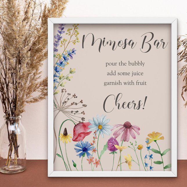 Poster Brinde Mimosa Bar Charme Flor Silvestre Casamento  (Mimosa Bar Bridal Shower sign from my Wildflower Charm collection)