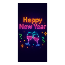 Pôster brinde-neon-champagne-feliz-ano-novo-cor-divertido