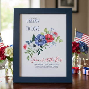 Poster Brindes ao Amor Vermelho Branco e Azul Sinal de Ba