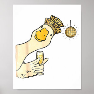 Poster Brindes Feliz Ano Novo 2026 Ganso Com Champanhe Di