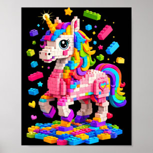 Poster Brinquedo de Blocos de Construção Unicórnio Fofo p