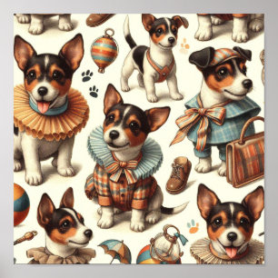 Poster Brinquedo de folha branca Fox Terrier sem costura