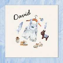 Brinquedos com Vintage em Watercolor Arte Azul