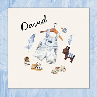 Poster Brinquedos com Vintage em Watercolor Arte Azul