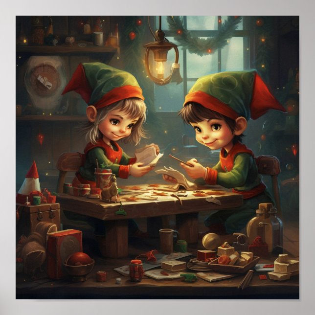 Poster Brinquedos de Fazer de Natal Elves (Frente)