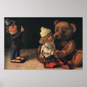 Pôster Brinquedos de natal vintage, boneca e Urso de Tedd