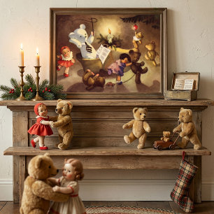 Poster Brinquedos do natal vintage, bonecas de dança,