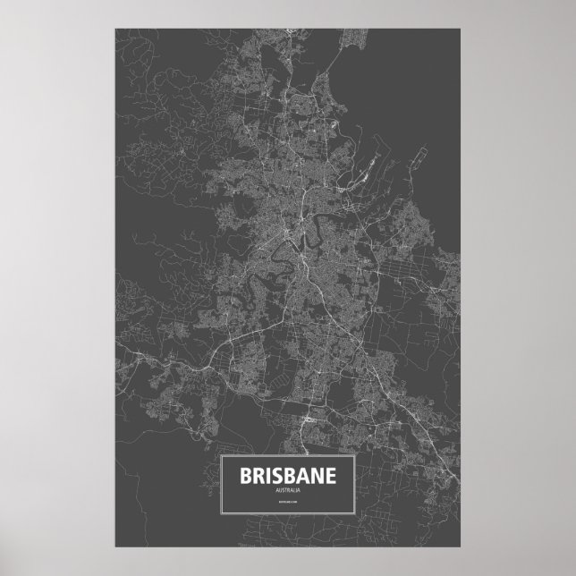 Pôster Brisbane, Austrália (branco no preto) (Frente)
