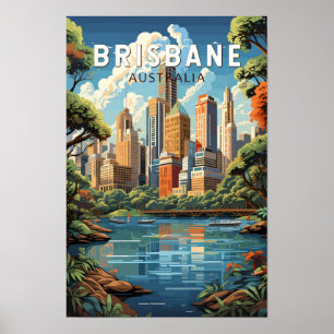 Poster Brisbane, Austrália, Viagem Art Vintage