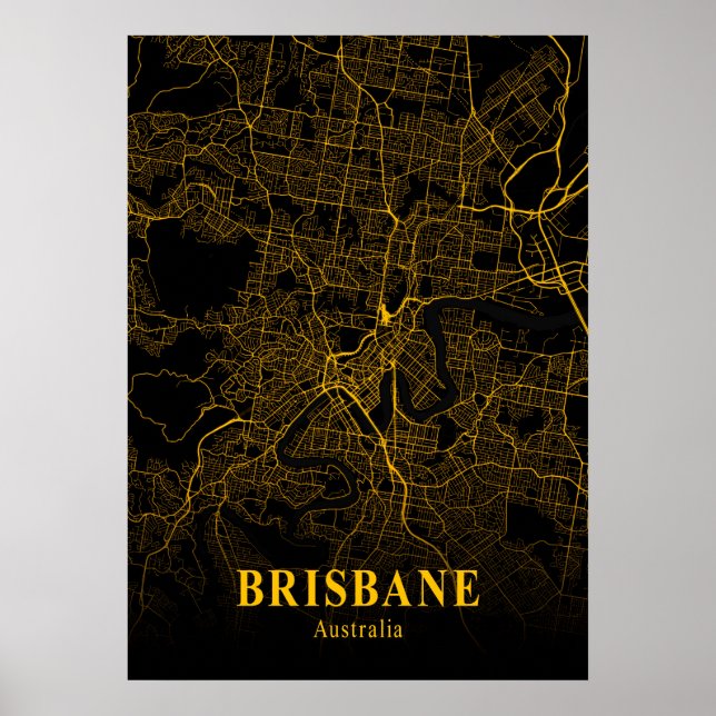 Poster Brisbane - Mapa da Cidade Dourada da Austrália (Frente)