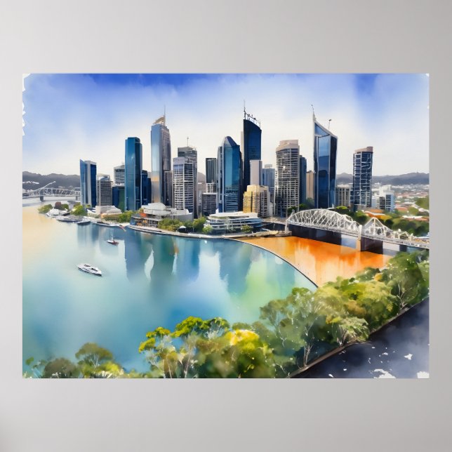 Poster Brisbane watercolor art (Frente)