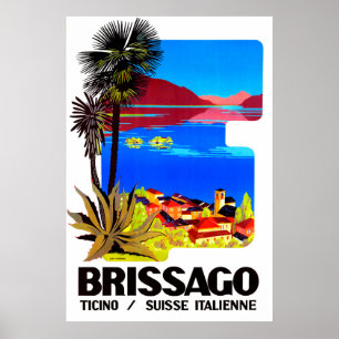 Poster Brissago, Ticino, Suiça. Aldeia e lago