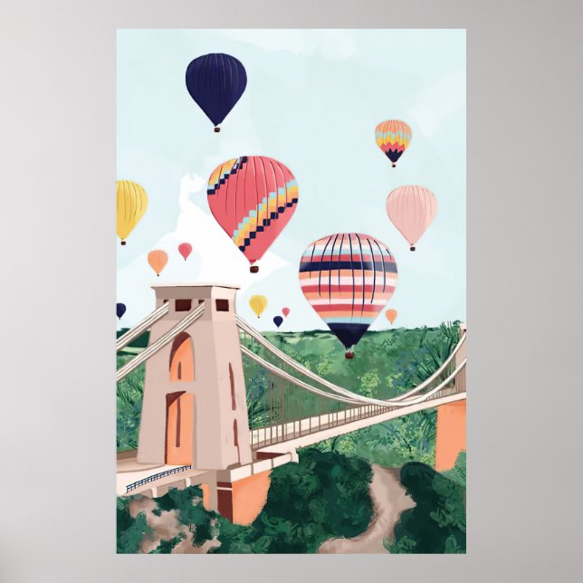 Poster Bristol Art Impressão, Hot Air Balloon Wall Art, C (Frente)