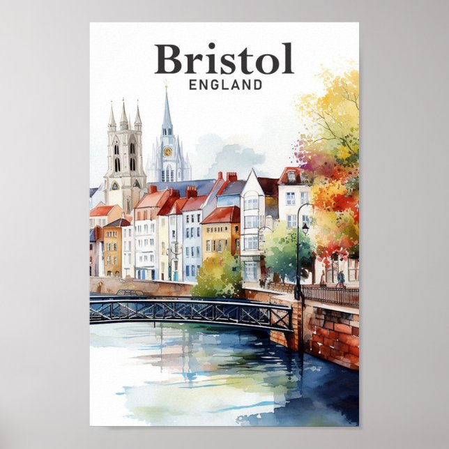 Poster Bristol England Watercolor Viagem (Frente)