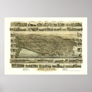Pôster Bristol, mapa panorâmico de RI - 1891