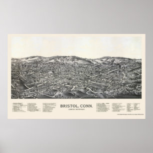 Poster Bristol, mapa panorâmico do CT - 1889