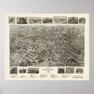 Pôster Bristol, Mapa Panorâmico TN - 1912