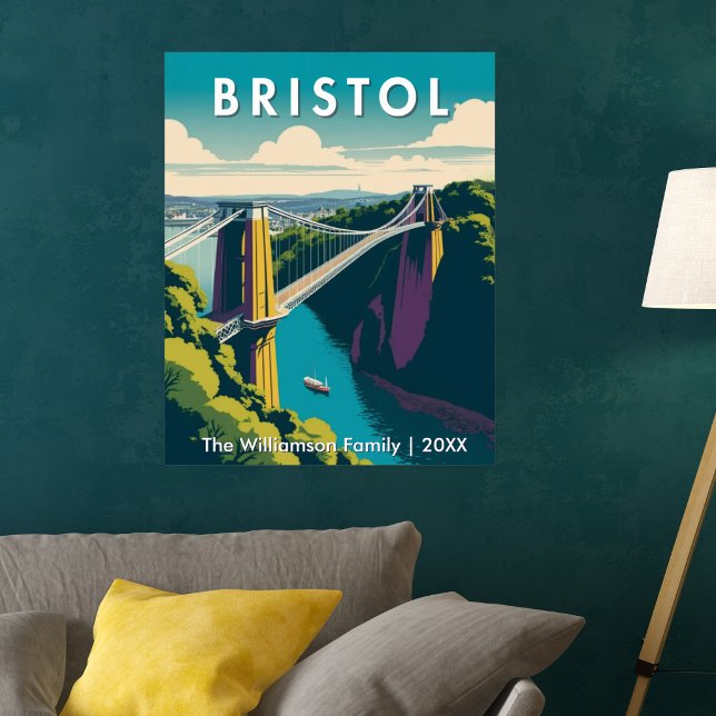 Poster  Bristol UK Clifton Suspension Bridge Retro Custom (A picture poster of the Clifton Suspension Bridge in Bristol, England, in a nostalgic retro style)