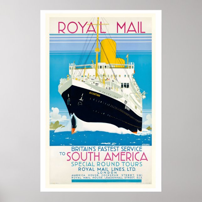 Poster Britain's Fastest Service to South America Vintage (Frente)