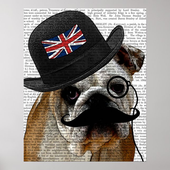 Pôster British Bulldog e Bowler Hat (Frente)