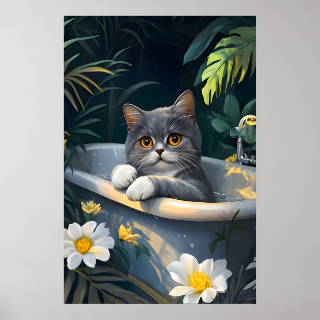 Poster British Shorthair In Bathtub Poster, Funny Cat (Frente)
