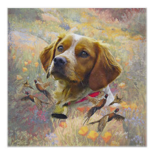 Pôster Brittany Spaniel Art , caça aos faisões