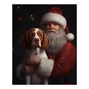 Pôster Brittany Spaniel Com Papai Noel Natal