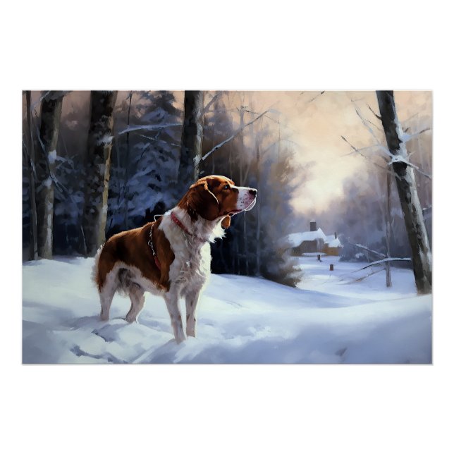 Pôster Brittany Spaniel Deixa-o nevar o Natal (Frente)