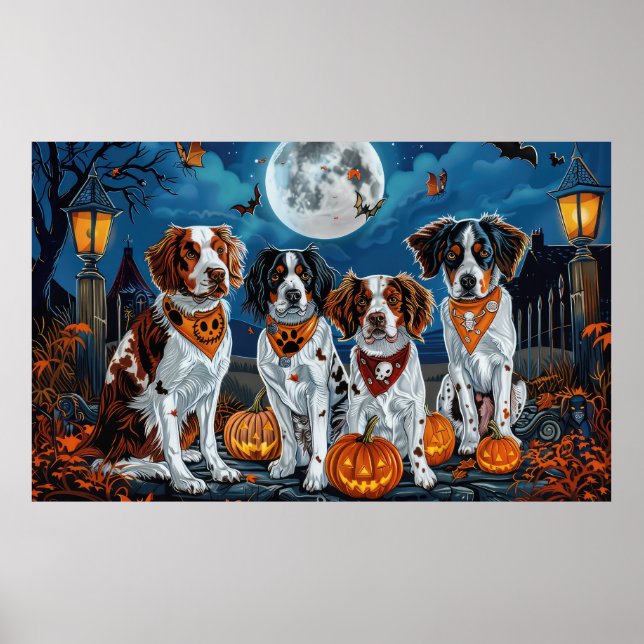 Poster Brittany Spaniel Halloween Assustador (Frente)