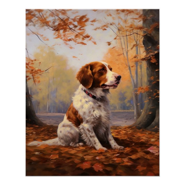 Pôster Brittany Spaniel no outono deixa cair inspiração (Frente)