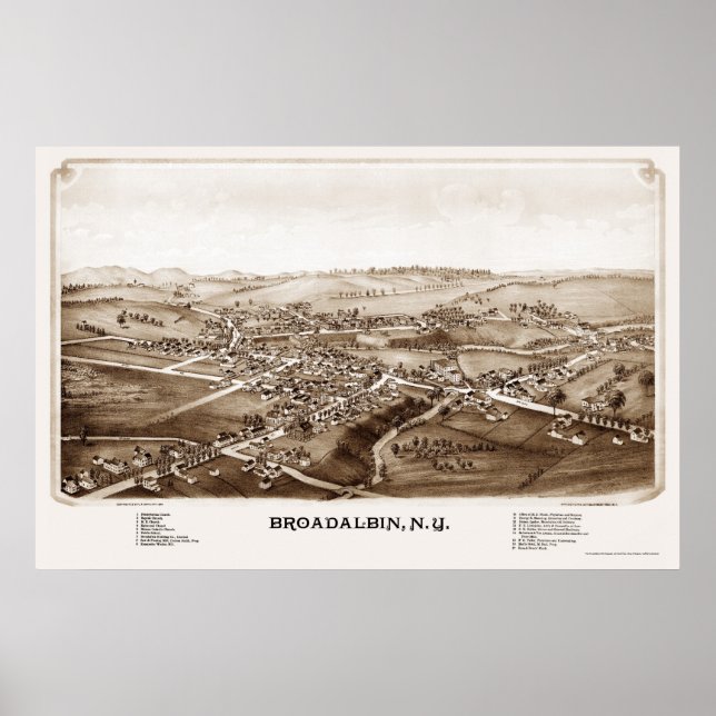 Pôster Broadalbin, Mapa Panorâmico NY - 1880 (Frente)