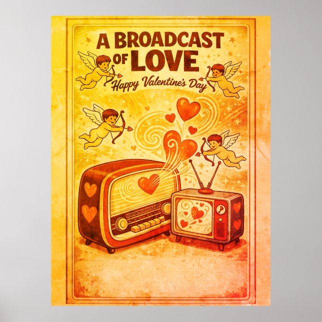 Poster Broadcast of Love Retro Valentine Cherubs Radio TV (Frente)