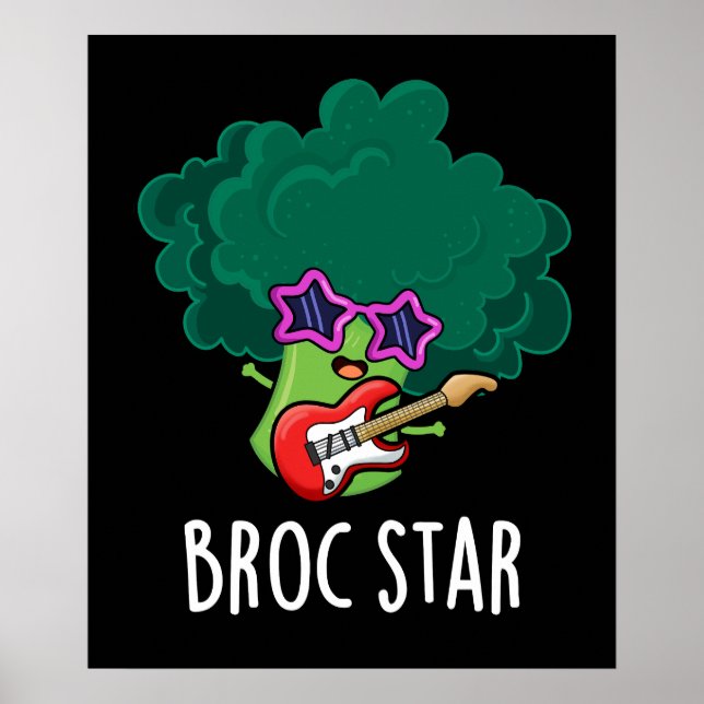 Poster Broc Star Funny Brocolli Rock Star Pun Dark BG (Frente)