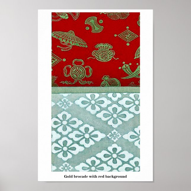 Pôster Brocade Dourada com fundo vermelho (Frente)