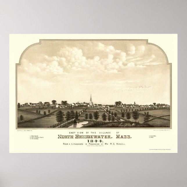 Pôster Brockton, MA Panoramic Map - 1844 (Frente)