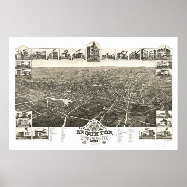 Poster Brockton, MA Panoramic Map - 1882 (Frente)