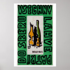 Poster Broken Alcohol Bottles - Matchbox Print - Czech
