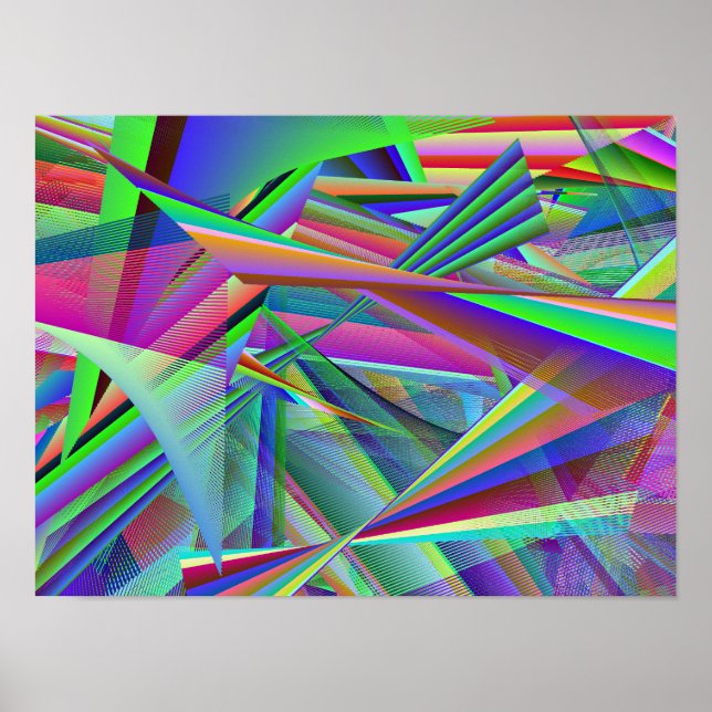 Poster Broken Glass Fractured Crystal Line Art (Frente)