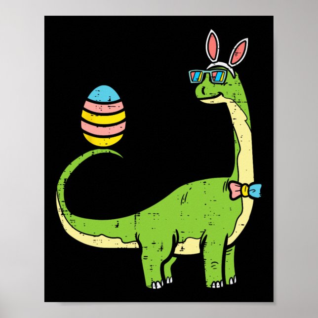 Poster Brontosaurus Orelhas de Coelho Ovo Dia de Páscoa D (Frente)