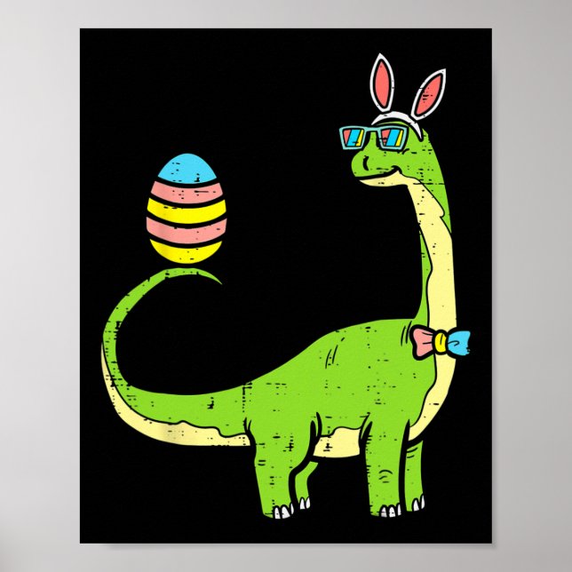 Poster Brontossaurus Bunny Ears Páscoa Dia do Ovo Dinossa (Frente)