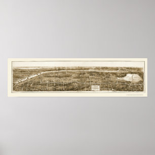 Pôster Bronx, mapa panorâmico de NY - 1897
