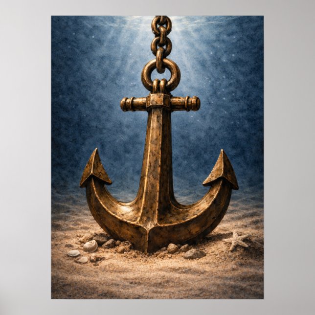 Poster Bronze Anchor Underwater Ocean (Frente)