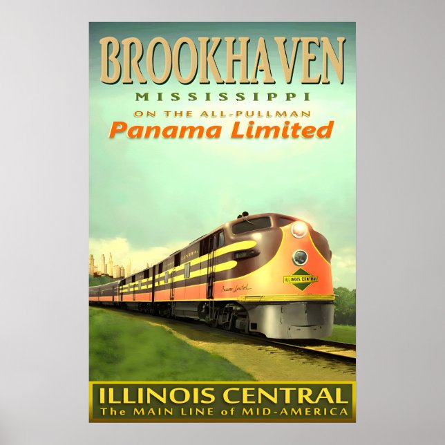 Poster BROOKHAVEN Mississippi Illinois Central Railroad (Frente)