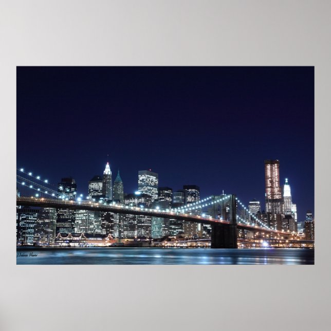 Poster Brooklyn Bridge e Manhattan Skyline à noite (Frente)