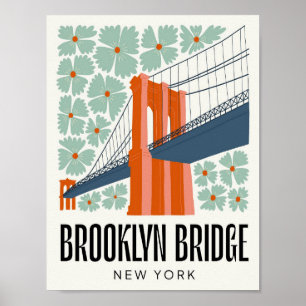 Poster Brooklyn Bridge New York abstrato floral