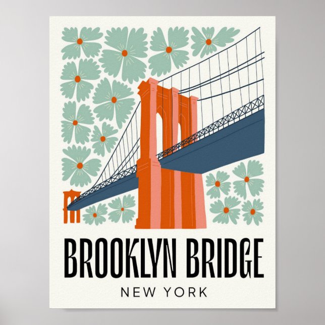 Poster Brooklyn Bridge New York abstrato floral (Frente)
