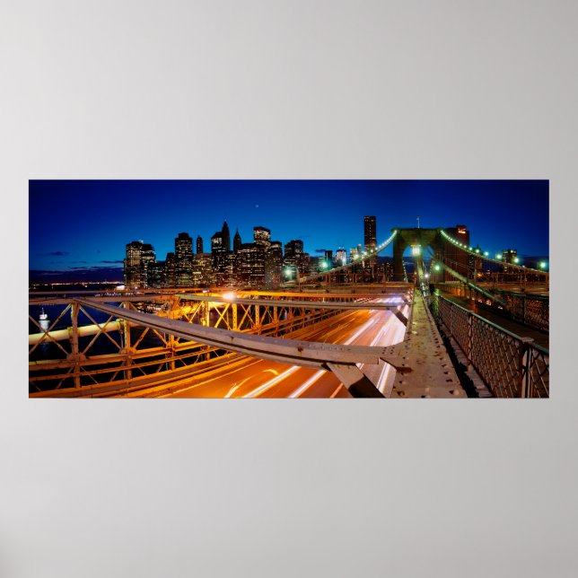 Pôster Brooklyn Bridge Night Panorama NYC (Frente)