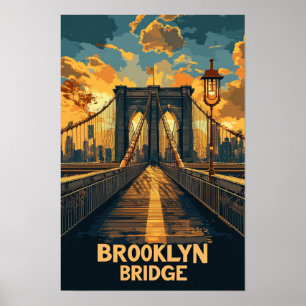 Poster Brooklyn Bridge NY USA Vintage Illustration Viagem
