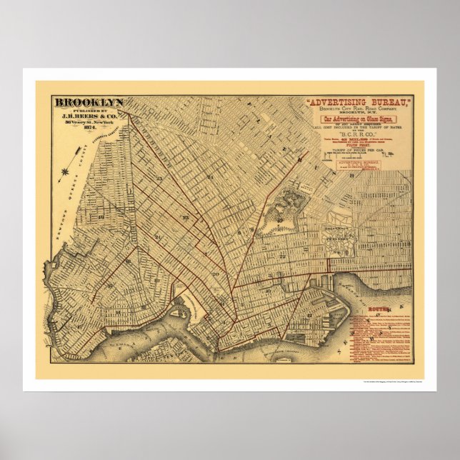 Poster Brooklyn City Railroad Map 1874 (Frente)