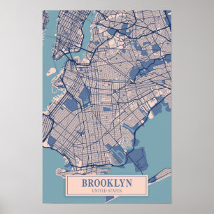Poster Brooklyn Estados Unidos Mapa da Cidade Ventilada V
